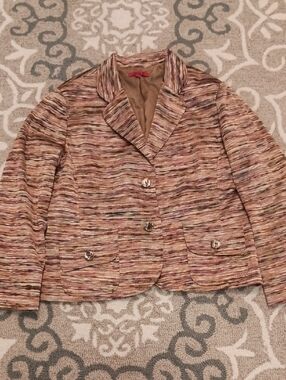 Womens Multicolor Textured Blazer Jacket - Pink/Brown